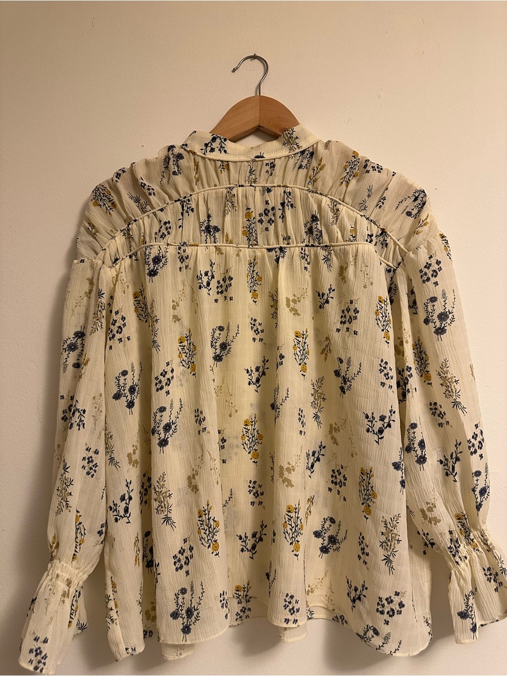 ba&sh Cream Blouse with Navy and Mustard Floral Print